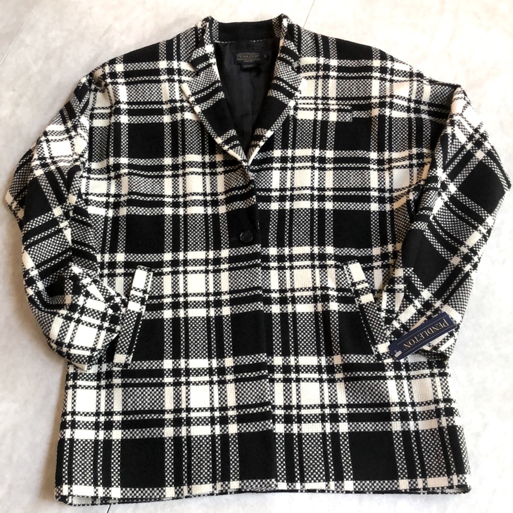 Pendleton Virgin Wool Black and White Tartan Plaid Women Blazer Jacket Size S - Picture 3 of 16
